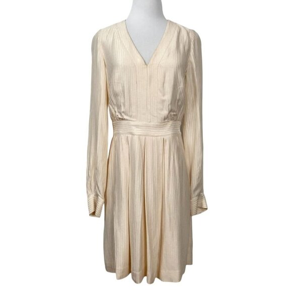 BERENICE PARIS SHIMMER CREAM V-NECK LONG SLEEVE A-LINE MINI DRESS - 6 - Picture 1 of 10